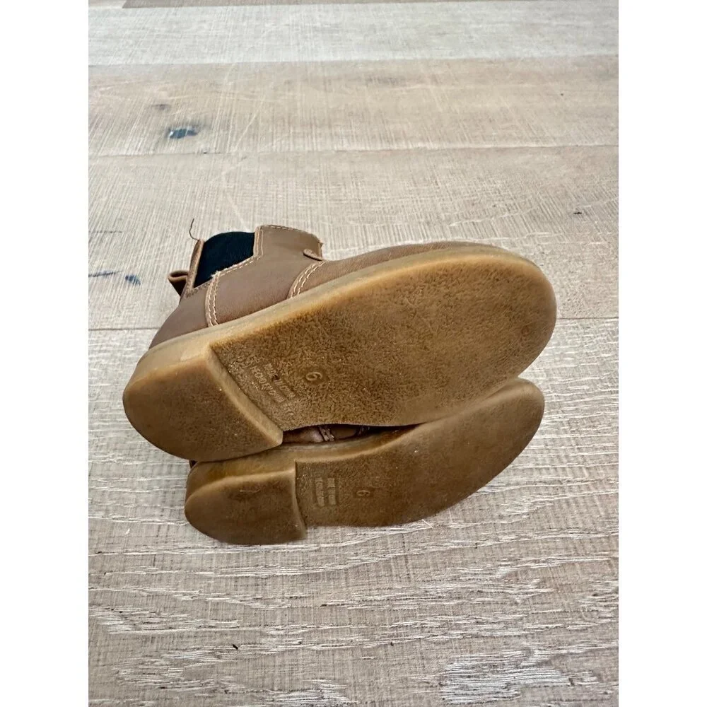 Toddler Brown Faux Leather Ankle Boots With Side Zipper & Pull Tabs Size 6